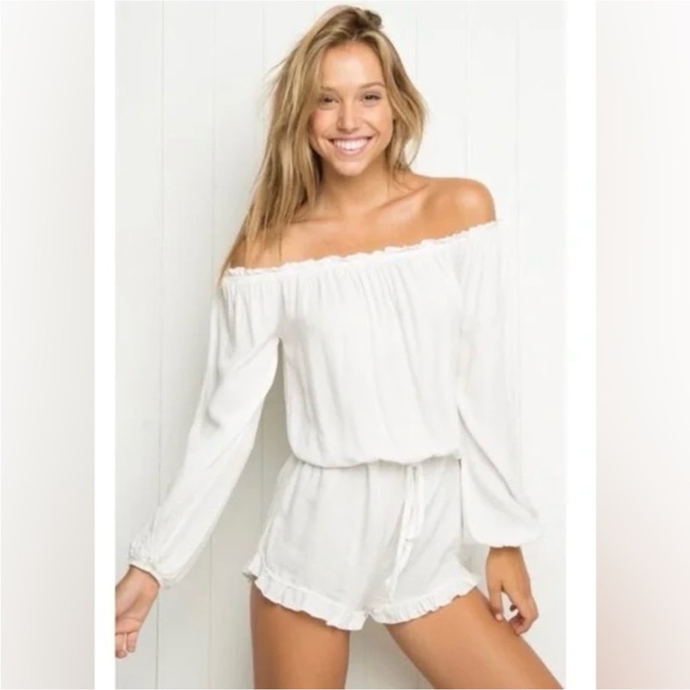 Brandy Melville White Off-Shoulder Romper Long Sleeves One size Cotton